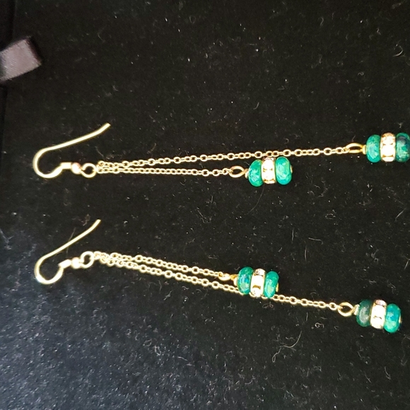 Gold Tone Dyed Turquoies Earrings. - Picture 9 of 10